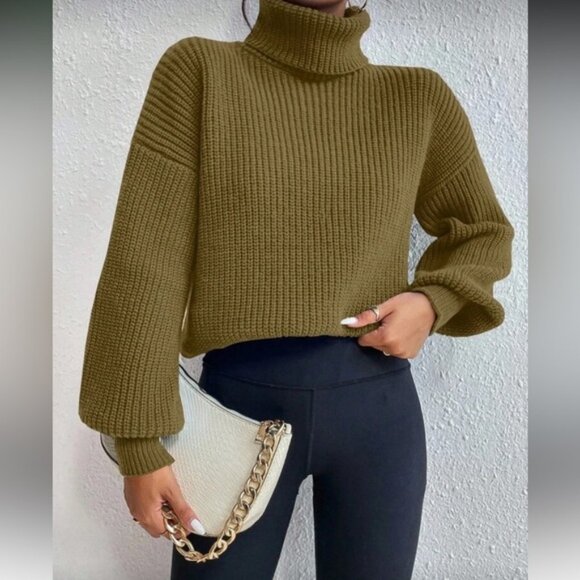 Sweaters - Olive Green Turtleneck Sweater